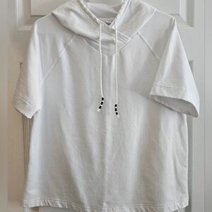 J.Jill Hoodie S/M White Sweatshirt Short Sleeves Cropped Activeware